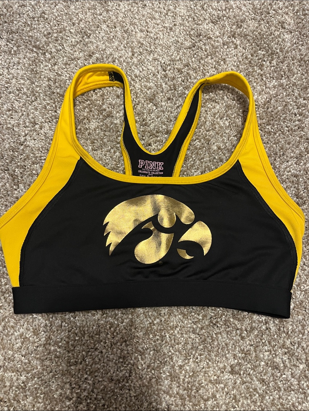 PINK by Victoria's Secret Iowa Hawkeyes Black & Gold Racerback Sports Bra